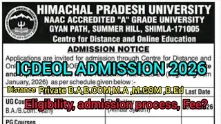 ICDEOL Admission B.A,B.Com,B.Ed,M.A,M.Com // HPU Admission 2026