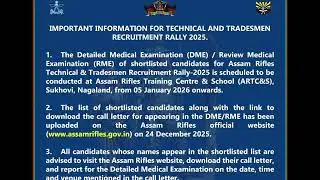 Assam Rifles Tradesman Rally Medical Date out 🔥  | Assam Rifles Bharti 2026 