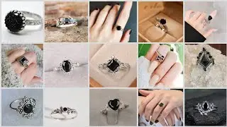 Silver black stone rings||sterling silver rings with black stone||black stone silver ring for ladies