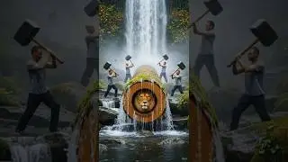 Lion rescue from giant log #lionrescue #ai #shorts