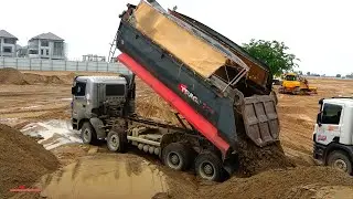 Dumper Truck Operating Concurrent Soils Work With Wheel Loader Pushing