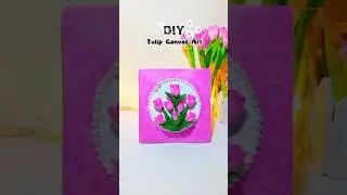 DIY 3D Tulip Canvas Art 🌷Easy Flower Painting Idea#shorts #3dtulipart#diycanvasart#artandcraft