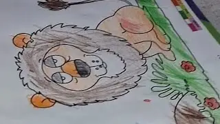 Easy lion colour 🎨🖌🦁 Parav ne kiya Lion mei colour or last mei Chidiya ko kiska naam diya🫣😳#parav 