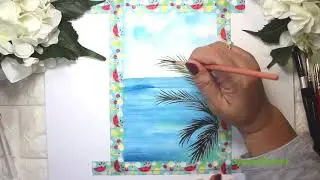Painting PALM LEAVES overlooking a beautiful skies and Turquoise beach #watercolor  #danielsmith