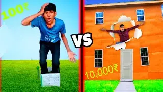 High Budget vs Low Budget Overnight Survival Challenge in Cardboard Box 😱