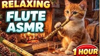 Flute Cat ASMR 🐱 Cozy Fireplace Sounds for Deep Sleep & Relaxation#asmr 