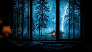 Heavy Rain & Lightning Outside a Cozy Cabin | Storm Sounds for Deep Sleep