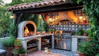 🍕 Rustic Outdoor Kitchen with Pizza Oven & Shiba Dog 🐕 | Dreamy Backyard for Cooking & Relaxation 🌳