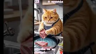 Funny cat chef cooking meat 😂🍴| Special  meat recipe 🍖✨ #trending #meat #cooking #recipe  #shorts