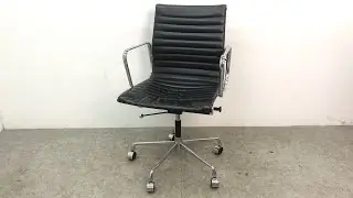 □アルミナムチェア リプロダクト オフィスチェア レザー ブラック デスクチェア 事務椅子 イームズ Eames アームチェア 肘置き □23082804