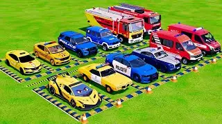 POLICE COLORFULL - TRANSPORTING POLICE CARS, AMBULANCE VEHICLES, FIRE TRUCK WITH TRUCK - FS22 #686