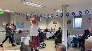Burns Night bagpipe performance at Derbyshire Stroke Centre. Scotland The Brave