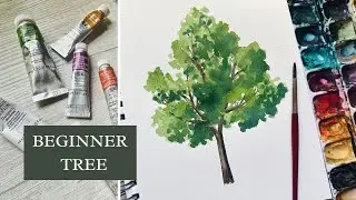 WATERCOLOR Beginner Tree TUTORIAL | Simple Tree to Paint | Step-by-Step