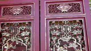 Red Golden Carving Divider Screen Floor Panel Set s1907m