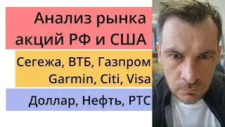 Анализ рынка акций РФ и США/ Сегежа, ВТБ, Газпром, Garmin, Citi, Visa/ Доллар, Нефть, РТС