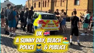 Police, Public & Teenagers Clash at UK Beach | Breaking News Arrest UK Beach Drama: Police Car Stuck