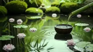 Bamboo Fountain & Floating Flowers 🎋  Calm Water Sounds for Meditation
