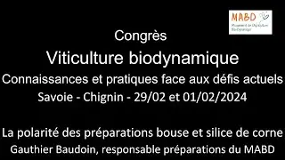 Congr&egrave;s viti MABD 2024 - Polarit&eacute; des pr&eacute;parations bouse et silice de corne, G Baudoin, formateur
