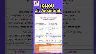 IGNOU Junior Assistant Recruitment 2023   Government job   Full Details #shorts #viral #news