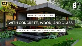 One Story House with Concrete, Wood, and Glass on an Expansive Green Property