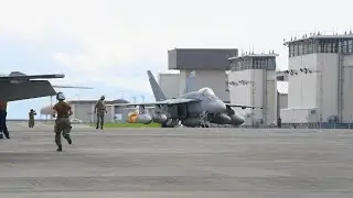US Navy fighter pilots return to US Marine Corps Air Base Iwakuni, Japan