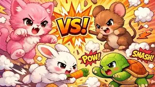 Pink Kitten vs Mouse, Bunny & Turtle! 🐱💥 #PinkKitten #CuteAnimalFight #KittenVsAnimals