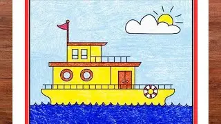 Houseboat Drawing Step By Step | How To Draw A Ship 🚢 