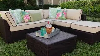 Ashley Furniture Signature Design - Loughran Outdoor Sectional Set - Loveseat Sectional, Ottoman &