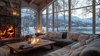 📖🎹 Winter Night Piano Lounge  Fire Crackling & Snow Outside  Study Reading Sleep Aid Deep Relax