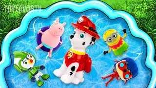 Learn Characters Paw Patrol, Top Wing, Ladybug, Peppa Pig and Minions toy in pool for Kids