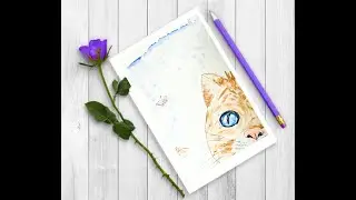 Cat Art Furry Original Watercolor Orange Cat Pet Artwork Small Cat Lover Animal Butterfly by Margary