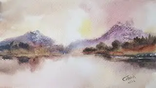 Using the small Ron Ranson hake brush | Painting a Simple Lake and Mountain Scene in Watercolour