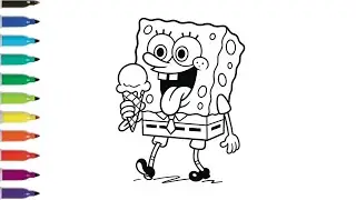 SpongeBob Eating Ice Cream 🍦 | Easy Drawing, Painting & Coloring for Kids and Toddlers