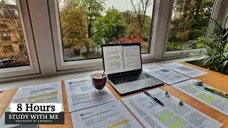 8 HOUR STUDY WITH ME on A RAINY DAY⎢Background noise, 10 min Break, No music, Study with Merve