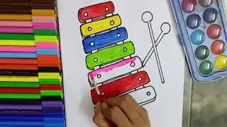 How to Draw and Color a Xylophone | Easy Step by Step Drawing and Painting for Kids