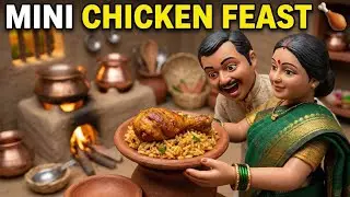 Miniature Doll Fried Chicken Thigh Rice Cooking ASMR | Indian Village Tiny Kitchen Story