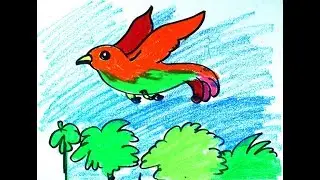 How to draw  colorful flying birdby pastel color  with whatdrawing / How to draw a bird