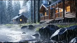 Cozy Cabin by the River in Heavy Rain 🌧️ Deep Sleep & Relaxing Forest Sounds