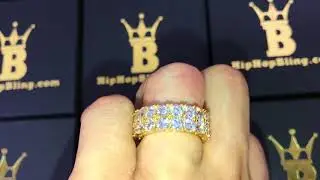Gold Double Row Eternity Bling Bling Rings | Mens Hip Hop Jewelry