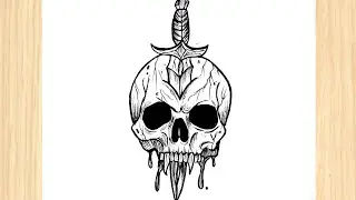 How to draw a tribal skull with sword | Skull drawing tutorial 