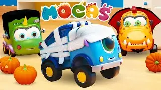 Halloween Cartoons: MOCAS - Little Monster Cars - Trucks, Cranes, Buses, Bulldozers, & Excavators