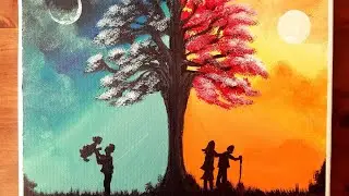 Father's Day Drawing || Easy Fathers Day Painting || Easy Father's Day Then and Now Sunset Painting