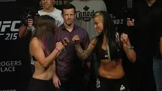 Sarah Moras vs. Ashlee Evans-Smith - Weigh-in Face-Off - (UFC 215: Nunes vs. Shevchenko 2) - /r/WMMA