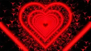 Neon Red Heart Tunnel With Triangular Star Shaped Particles On a Black Background. 4K Video Loop