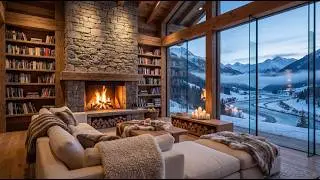 3 Hours of Cozy Alpine Fireplace 🔥 Snowy Mountain Cabin with River Views | Deep Relaxation
