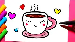 C&oacute;mo dibujar una Taza de Caf&eacute; kawaii | Como desenhar X&iacute;cara de Caf&eacute; &hearts; Dibujos para dibujar