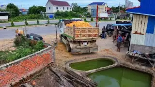 amazing landfill build house project full , truck transport soil with bulldozer d20p push soil stone