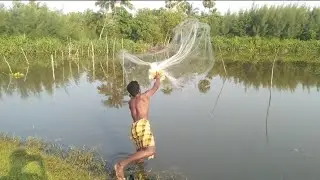 Village river side best net fishing and this fisher man me in better cast net fishing video viral