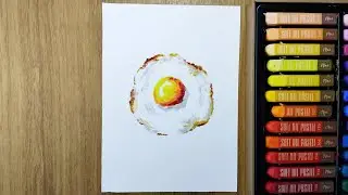 Fried egg drawing with oil pastel on paper 
