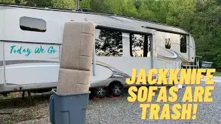 IKEA Furniture in our RV - Replacing our Jackknife Sofa Bunk Bed - 5th wheel bunkhouse mod part 1